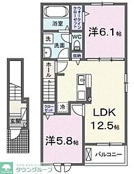 小田急多摩線 小田急多摩センター駅 徒歩10分の賃貸アパート 2階2LDKの間取り