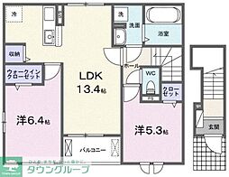 小田急多摩線 小田急多摩センター駅 徒歩10分の賃貸アパート 2階2LDKの間取り
