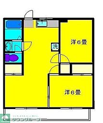 京王線 つつじヶ丘駅 徒歩6分の賃貸マンション 1階2LDKの間取り