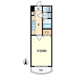 JR中央線 国立駅 徒歩12分の賃貸マンション 3階1Kの間取り