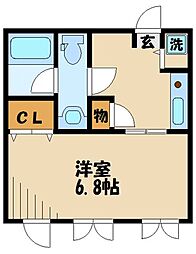 葵ハイツ 2階1Kの間取り