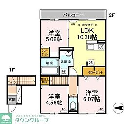 JR中央線 武蔵小金井駅 徒歩9分の賃貸アパート 2階3LDKの間取り