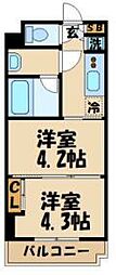 京王相模原線 京王多摩川駅 徒歩9分の賃貸マンション 3階2Kの間取り