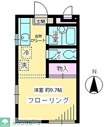 京王線 府中駅 徒歩10分の賃貸アパート 2階1Kの間取り