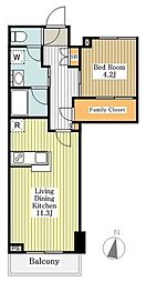 京王府中テラス 6階1LDKの間取り