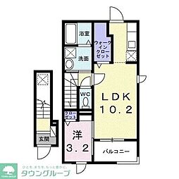 JR南武線 矢川駅 徒歩14分の賃貸アパート 2階1LDKの間取り