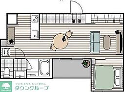 京王相模原線 京王多摩川駅 徒歩10分の賃貸アパート 2階1LDKの間取り