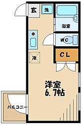京王線 千歳烏山駅 徒歩2分の賃貸アパート 2階ワンルームの間取り