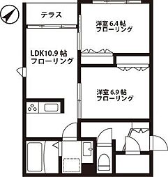 JR中央線 立川駅 徒歩24分の賃貸マンション 1階1LDKの間取り