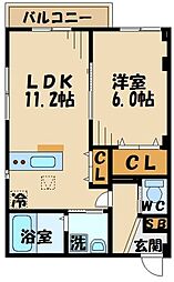クラージュ 1LDKの間取図画像