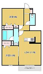 ハイムフリーデ A 2LDKの間取図画像