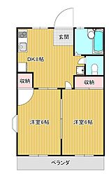 レピュートホソノ2 2DKの間取図画像