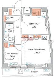 エストゥルース東高円寺 8階2LDKの間取り