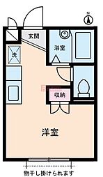 ユーハイツ 2階ワンルームの間取り