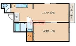 ハイム優 2階1LDKの間取り