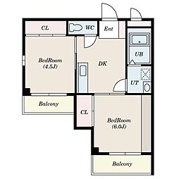 モンシャトー高円寺 3階2DKの間取り