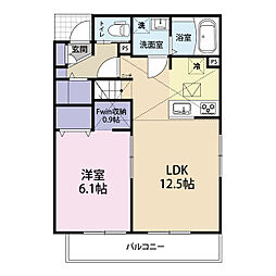 グローリーハイツ常盤 1階1LDKの間取り