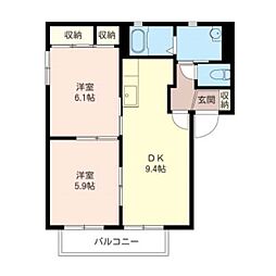 壱番館木崎1号棟 2DKの間取図画像