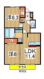 ラシャンスマチハタ 1階2LDKの間取り