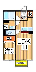 ベルウッド 1階1LDKの間取り