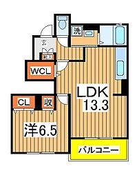 サンシャインビレッジ・アゼリアＢ 1階1LDKの間取り