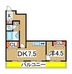 ウインベルデュエット北柏Ｎｏ．1 113 1階1DKの間取り