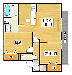 ドラセナ 1階2LDKの間取り