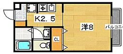 楠葉ビューハイツ 1Kの間取図画像