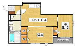 ヒカルサ枚方高野道 2LDKの間取図画像