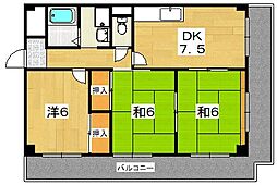グレースコート男山 3DKの間取図画像