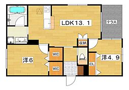 （仮称）枚方市田宮本町ヘーベルメゾン 1階2LDKの間取り