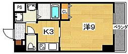 プラリア牧野阪 3階1Kの間取り