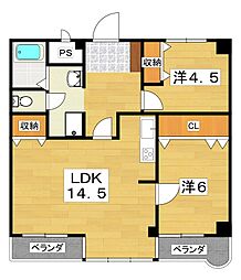 メロディーハイム御殿山 2LDKの間取図画像