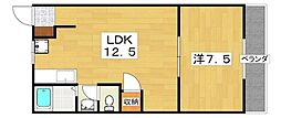 マンション花園 1LDKの間取図画像