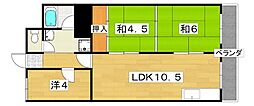キッコーハイツ岡山手 2SLDKの間取図画像