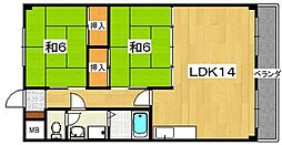 香里大西第二ビル 2LDKの間取図画像