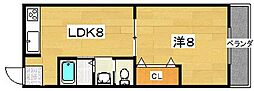 シャンテー香里丘2 1LDKの間取図画像