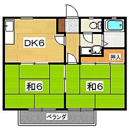 サンヴィレッジ枚方A棟 2DKの間取図画像
