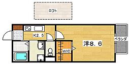 ブルースカイ山崇 1Kの間取図画像