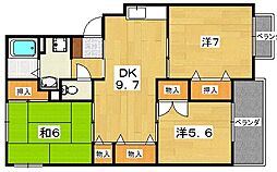 サンライズ星田B棟 3DKの間取図画像