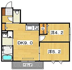 リシエス枚方 2DKの間取図画像