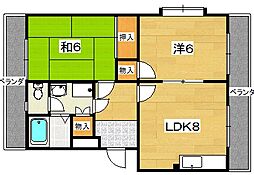 舩戸マンション 2DKの間取図画像