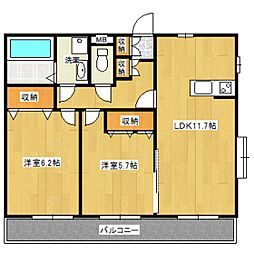 ガーデンヒルズ美園Ｂ 1階2LDKの間取り