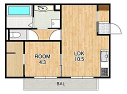 Ribera Square A棟 3階1LDKの間取り