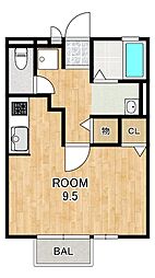 ビヴレージュ 2階ワンルームの間取り