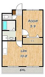 アプローズ 2階1LDKの間取り