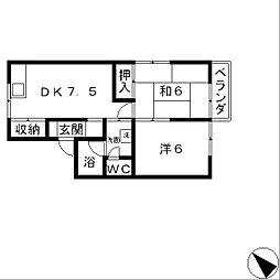 レイクハイム瀬田 2階2DKの間取り
