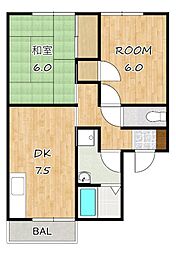 ハイツ木村 2DKの間取図画像