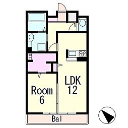 カサレリア2 1LDKの間取図画像