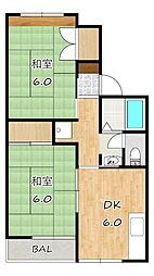 レインボーハイツ 2DKの間取図画像
